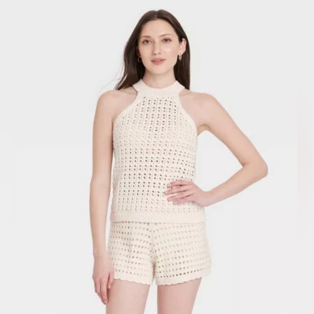 NWT Women's Openwork Halter Crewneck Sweater Tank - Universal Thread™